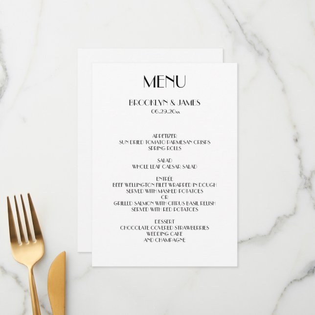 Cartão de Menu Casamento Branco Deco Mínimo (Frente/Verso In Situ)