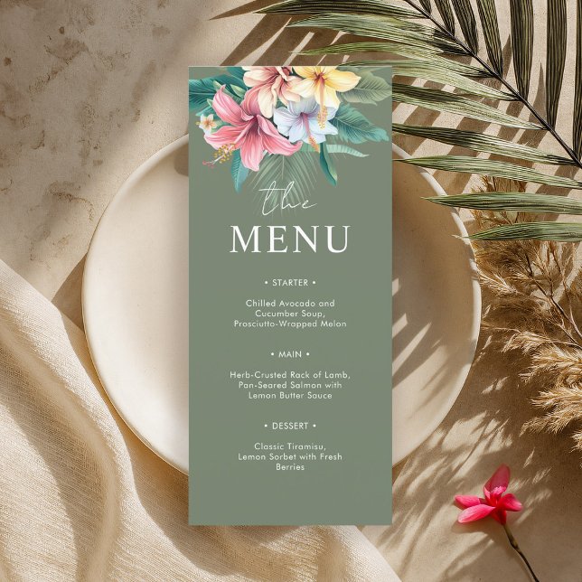 Cartão de Menu Casamento de Destino de Hibisco Tro (Criador carregado)
