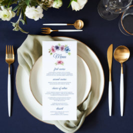 Cartão de Menu Casamento de Flor com Anêmona Aquar