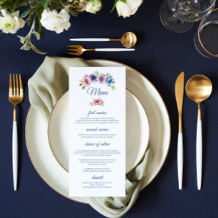 Cartão de Menu Casamento de Flor com Anêmona Aquar