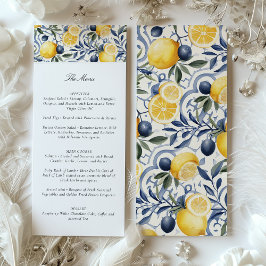 Cartão de Menu Casamento de Limão e Azulejo Amalfi