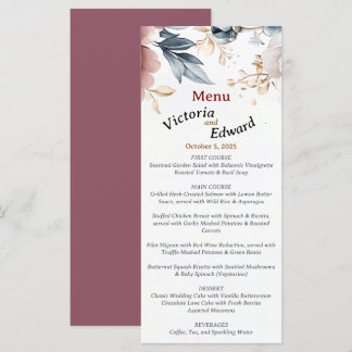 Cartão de Menu Casamento de Luxo Vitoriano Peony L
