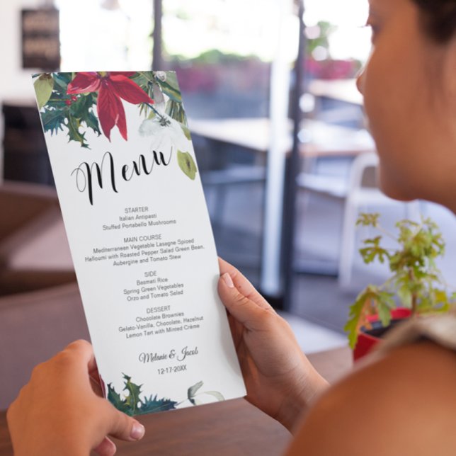 Cartão de Menu Casamento de Poinsettia de Natal co (Criador carregado)
