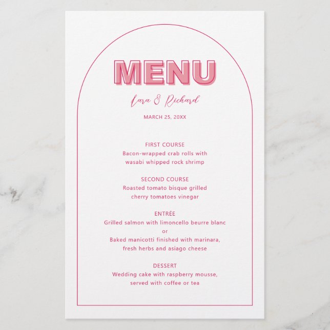Cartão de menu Casamento de Tipo de Negrito de Con (Frente)