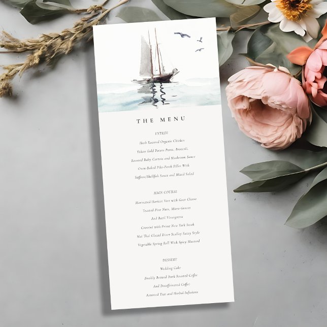 Cartão de Menu Casamento de Yacht de Navegação Náu (Criador carregado)