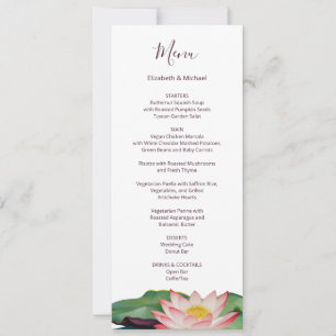 Cartão de Menu Casamento do Lotus Watercolor