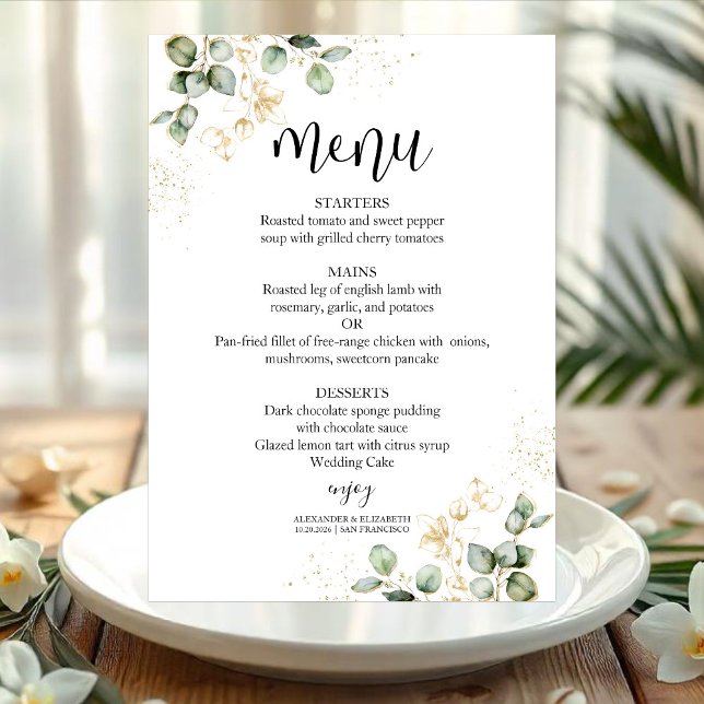 Cartão de Menu Casamento Eucalyptus Greenery (Criador carregado)