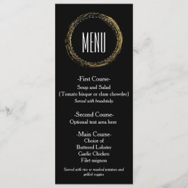 Cartão de Menu Chic Circle Glamour Preto e Folha D
