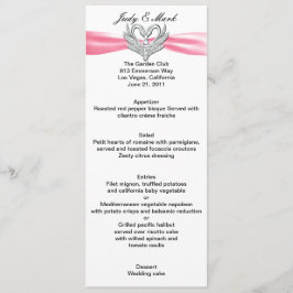 Cartão de Menu Cisnes de Prata e Laço Rosa