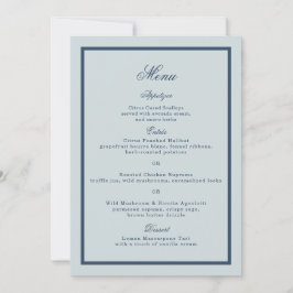 Cartão de Menu Clássico Casamento à Beira-Mar Azul