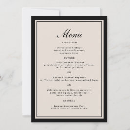 Cartão de Menu Clássico de Casamento Gravata Preta
