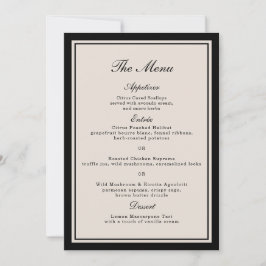 Cartão de Menu Clássico de Casamento Old Money