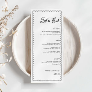 Cartão de menu com borda rendilhada minimalista e