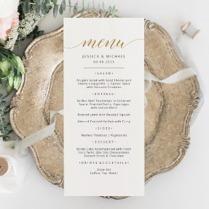 Cartão de Menu com Caligrafia Dourada Elegante