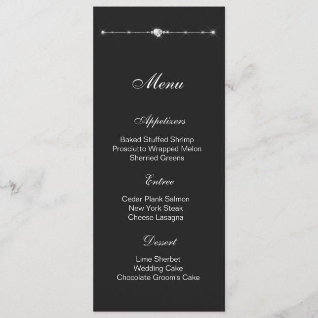 Cartão de Menu Coração de Diamante (Frente)