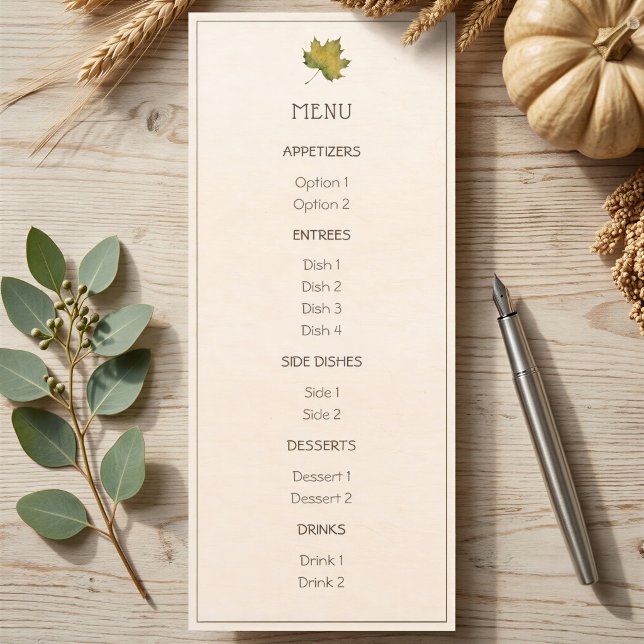 Cartão de Menu de Ação de Graças com Folha de Bord (Criador carregado)