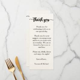 Cartão de Menu de Agradecimento, Cartão de Agradec