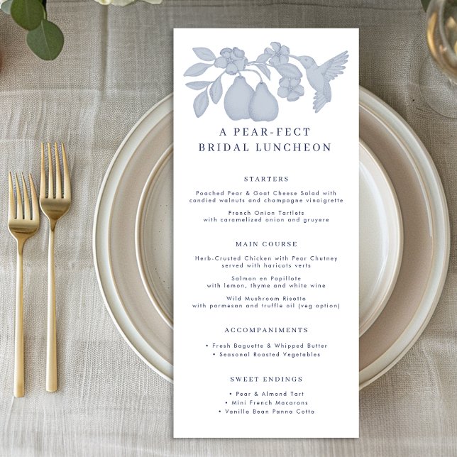 Cartão de Menu de Almoço de Noiva Pérola Perfeita  (Bridal Shower Menu)