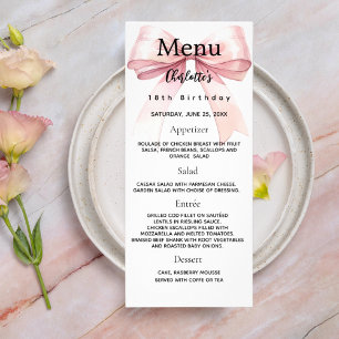 Cartão de menu de aniversário de arco rosa