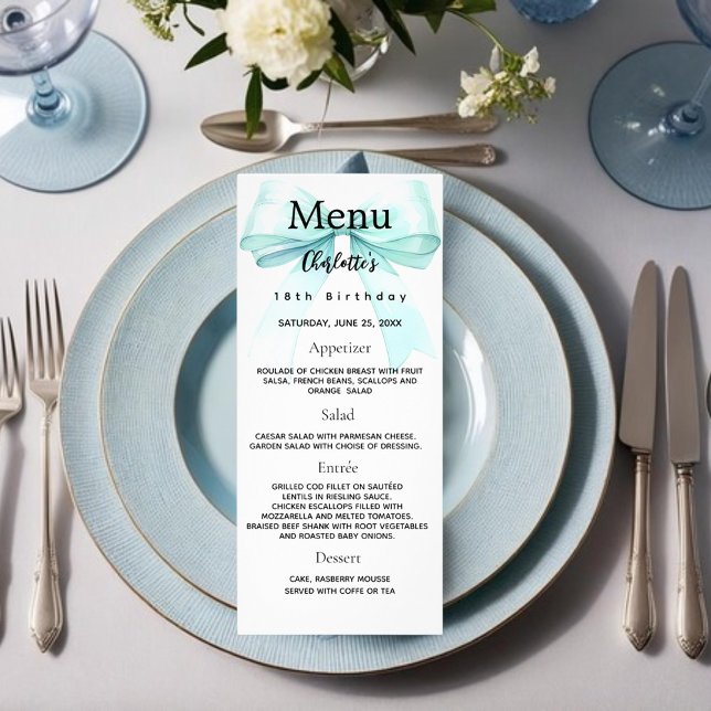 Cartão de menu de aniversário de arco verde-teal (Criador carregado)