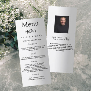 Cartão de menu de aniversário de fatos divertidos