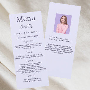 Cartão de menu de aniversário de fatos divertidos