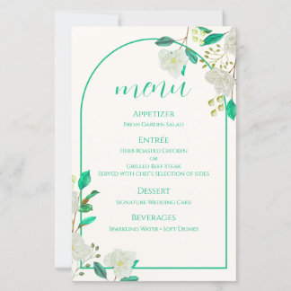Cartão de Menu de Arco Floral Branco