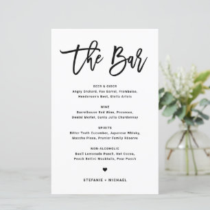Cartão de Menu de Bar de Casamento com Caligrafia