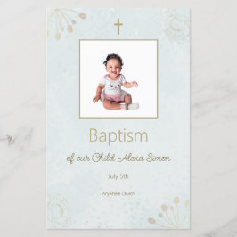 Cartão de Menu de Batismo Elegante para Bebê