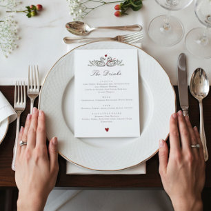 Cartão de Menu de Bebidas de Casamento de Par de C