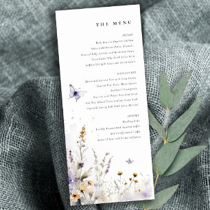 Cartão de Menu de Borboleta de Flor Selvagem Lilac
