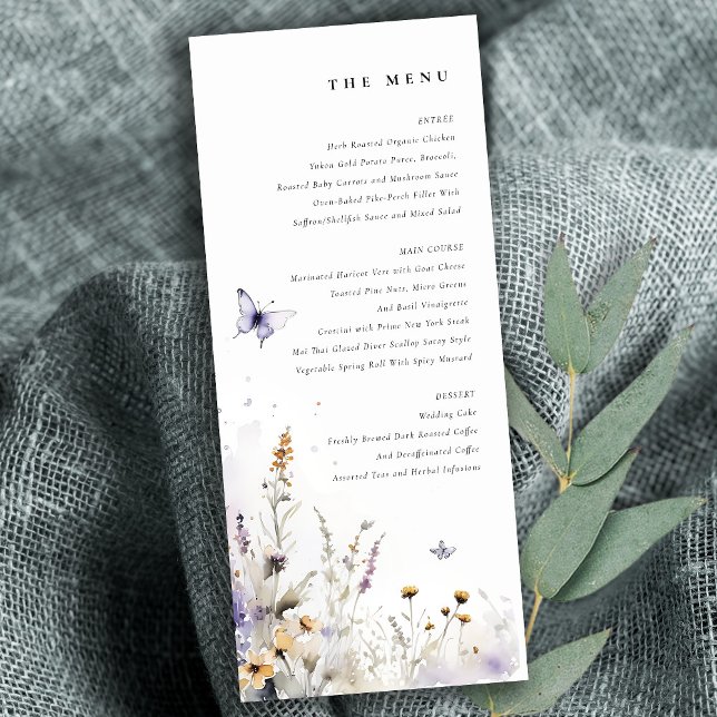 Cartão de Menu de Borboleta de Flor Selvagem Lilac (Criador carregado)