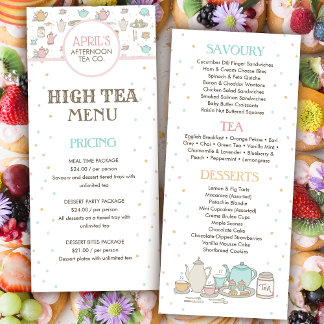 Cartão de Menu de Café e Restaurante de Alta Tea P