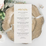 Cartão de Menu de Caligrafia Dourada Faux Elegante<br><div class="desc">Clássico de Caligrafia Dourada Faux & Elegante Casamento, Partido ou Menu Aniversário. Um design elegante em ouro, preto e branco ou qualquer cor de fundo que você escolher. Basta clicar no link personalizar mais, mostrado na área de personalização de texto à direita, e escolher seu fundo de cor personalizado. Este...</div>