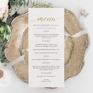 Cartão de Menu de Caligrafia em Faux Dourado Elega