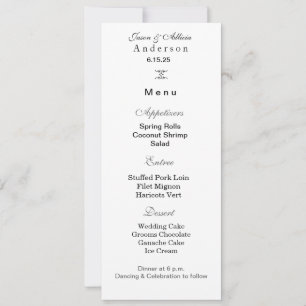 Cartão de Menu de Casamento