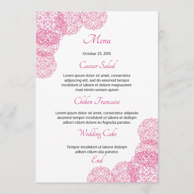 Cartão de Menu de Casamento (Frente)