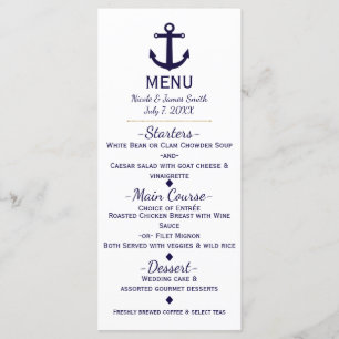 Cartão de Menu de Casamento à Beira Mar Náutico Ân
