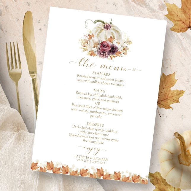 Cartão de Menu de Casamento Abóbora de Namoro (Criador carregado)