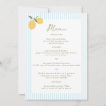 Cartão de Menu de Casamento Amalfi Limão Azul Cost