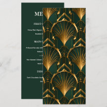 Cartão de Menu de Casamento Art Déco de Gatsby