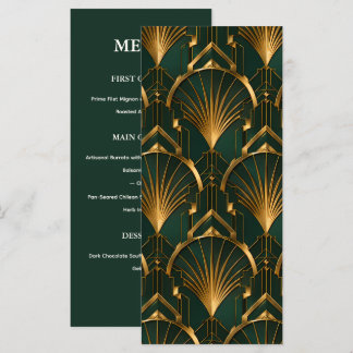 Cartão de Menu de Casamento Art Déco de Gatsby