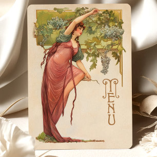 Cartão de Menu de Casamento Art Nouveau com Uvas
