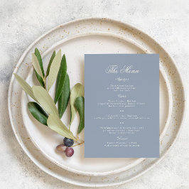 Cartão de Menu de Casamento Azul Elegante