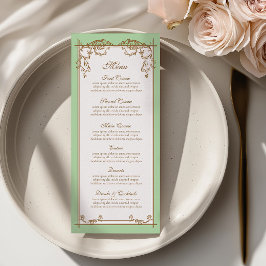 Cartão de Menu de Casamento Barroco em Verde Claro