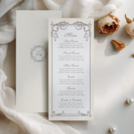 Cartão de Menu de Casamento Barroco Marfim com Mon