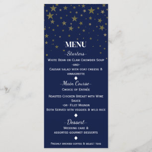 Cartão de Menu de Casamento Blue & Faux Gold Stars