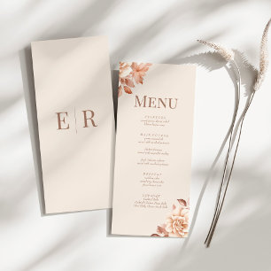 Cartão de Menu de Casamento Blush Beige Monogram