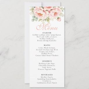 Cartão de Menu de Casamento Blush Peony