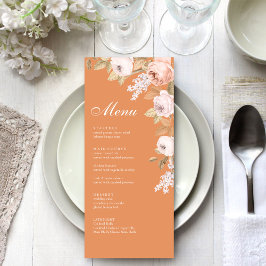 Cartão de Menu de Casamento Boho Peônias Damasco